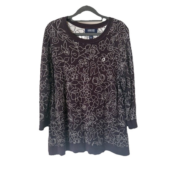 Land's End Outfitters Sweater Size Large Women Purple Pullover Floral - Picture 1 of 8